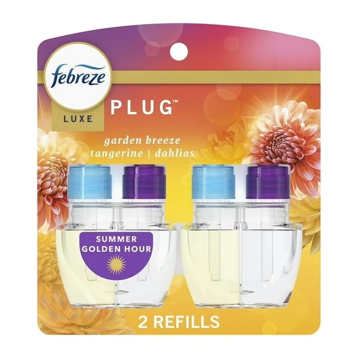 Febreze Plug In Air Freshener, Odor-Fighting Scented Oil Refill, Summer Golden Hour, (2 Pack of 2 Refills)