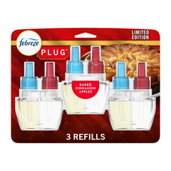 Febreze Plug In Air Freshener, Odor-Fighting Scented Oil Refill, Baked Cinnamon Apples, 3 Count