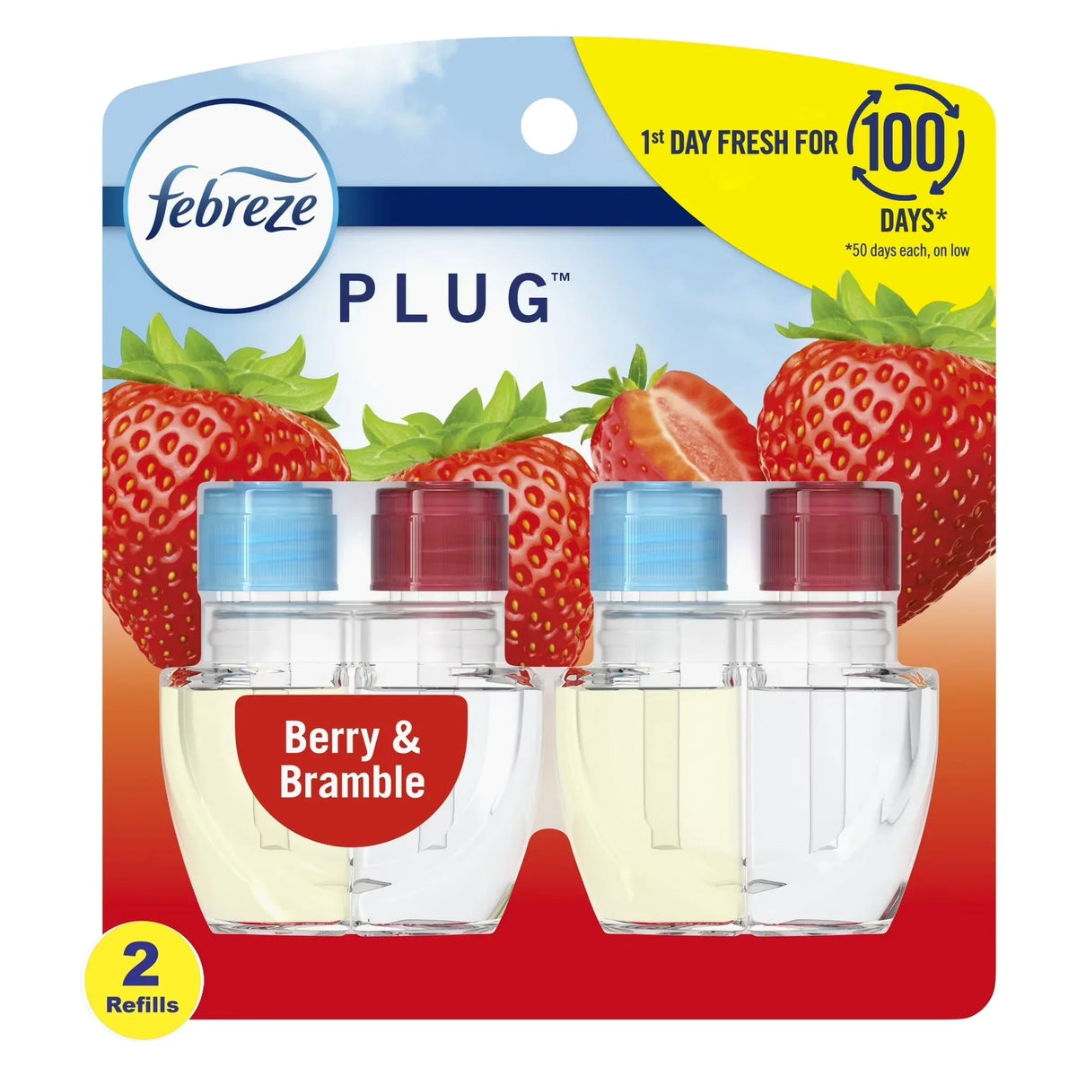 Febreze Plug In Air Freshener, Odor-Fighting Scented Oil Refill, Berry & Bramble, 4 Refills Total