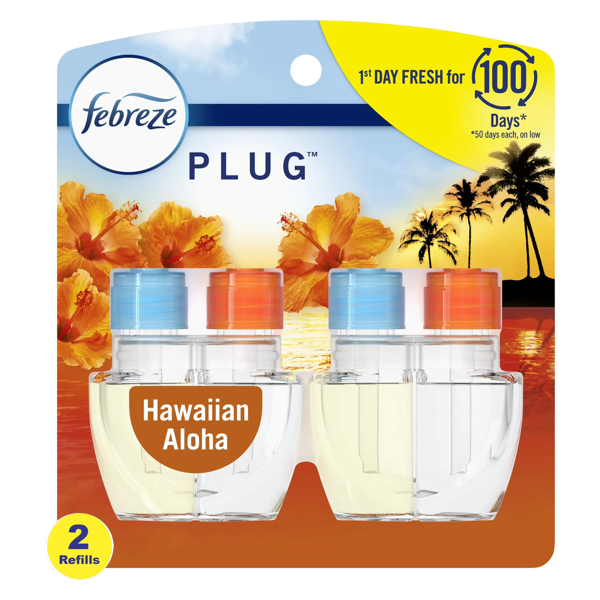 Febreze Plug In Air Freshener, Odor-Fighting Scented Oil Refill, Hawaiian Aloha, 2 Refills