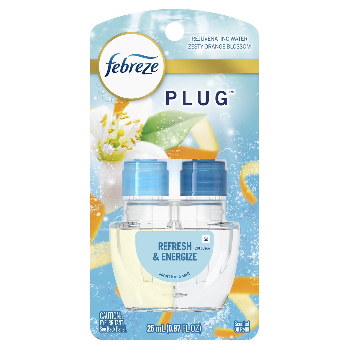 Febreze Plug In Air Freshener, Odor-Fighting Scented Oil Refill, Refresh & Energize, 1 Refill
