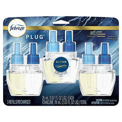 Febreze Plug in Air Fresheners, Ocean, Odor Eliminator for Strong Odors, Scented Oil Refill (3 Count)