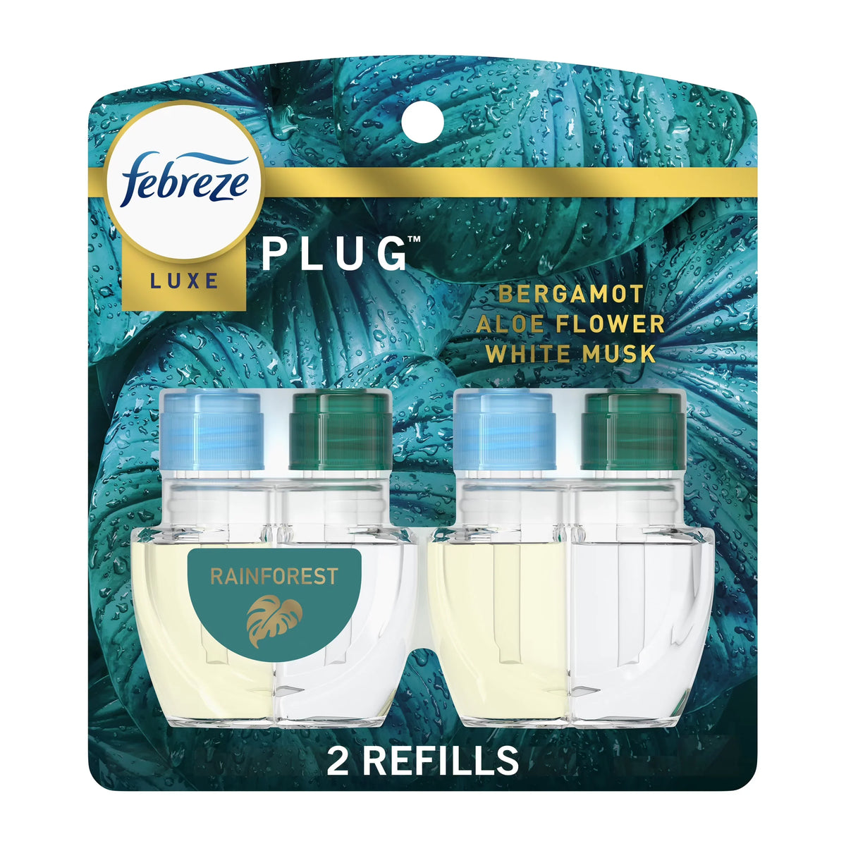 Febreze Plug In Air Freshener, Odor-Fighting Scented Oil Refill, Rainforest, 2 Refills