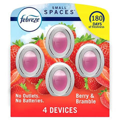 Febreze Small Spaces, Plug in Air Freshener Alternative for Home, Berry & Bramble, Odor Eliminator for Strong Odor (4 Count)