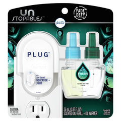 Febreze Unstopables Odor-Fighting PLUG Air Freshener Single Refill Fresh Starter Kit & (1) .87 fl. oz. Oil Refill