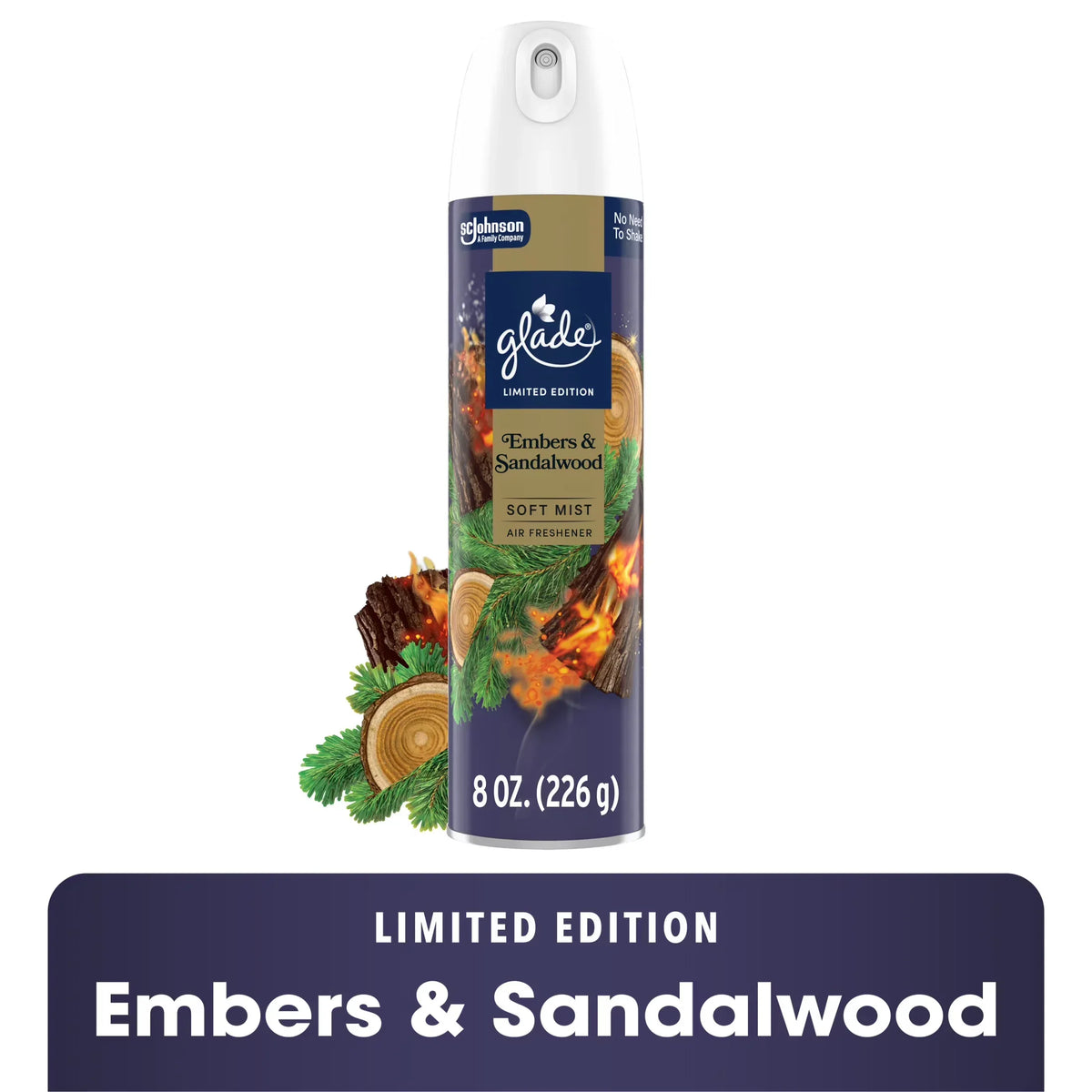 Glade® Odor Fighting Soft Mist Air Freshener Room Spray Stocking Stuffer, Embers & Sandalwood, 8oz., 1 Count