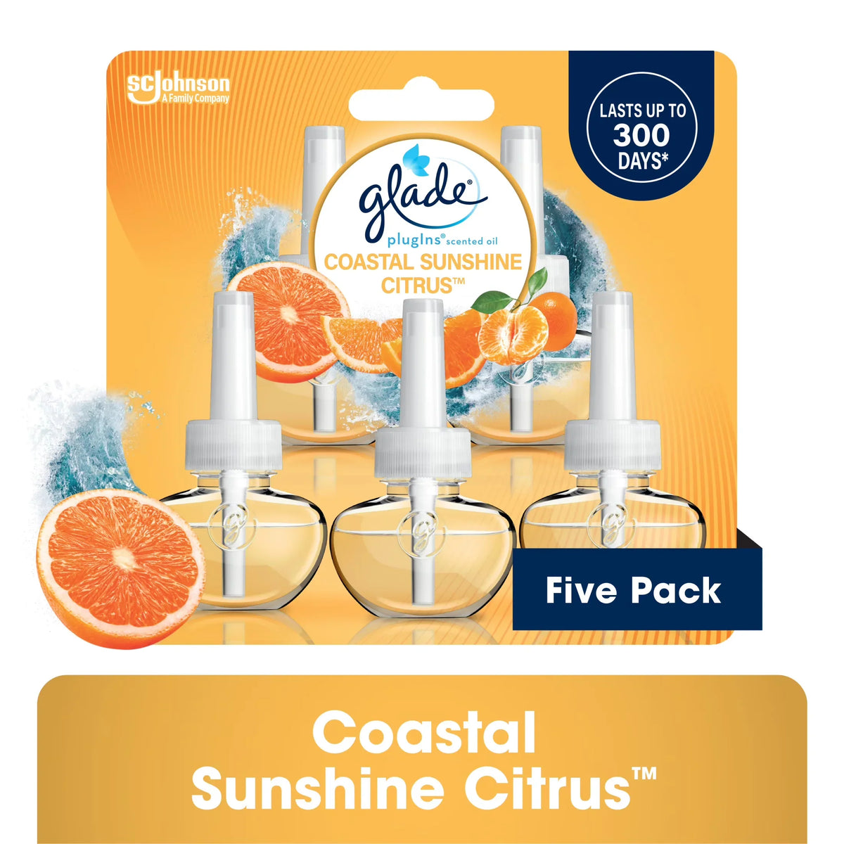 Glade PlugIns Air Freshener Refills, Mothers Day Gifts, Coastal Sunshine Citrus, Infused with Essential Oils, 0.67 oz, 5 Count