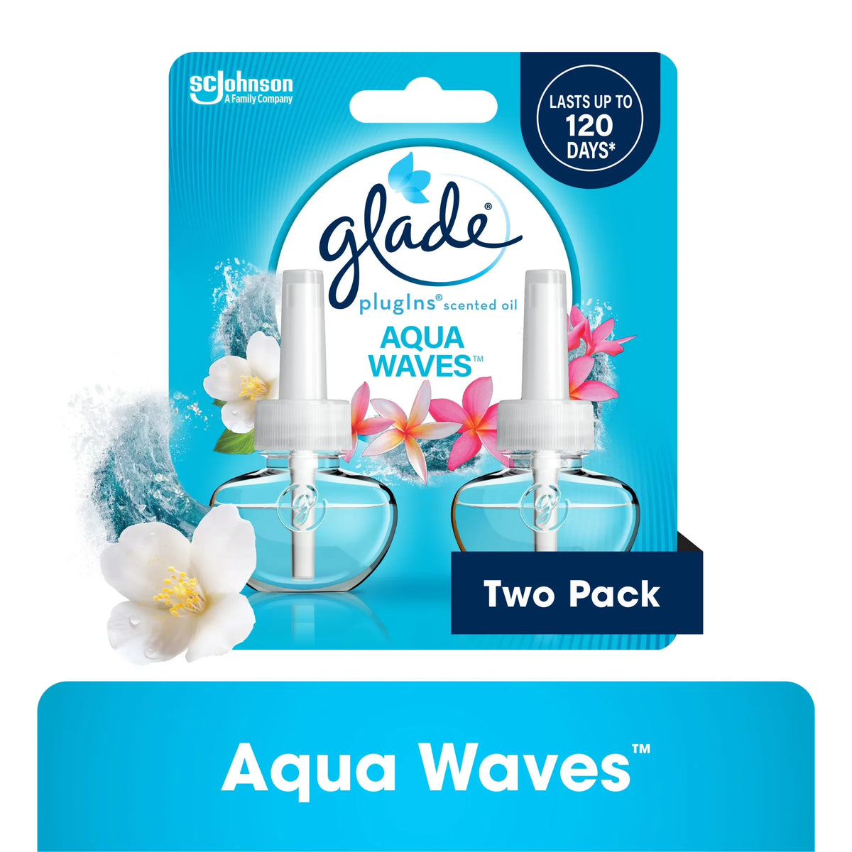 Glade PlugIns Scented Oil 2 Refills, Air Freshener, Sky & Sea Salt, Essential Oil Infused Wall Plug In, 1.34 FL oz, Pack of 2