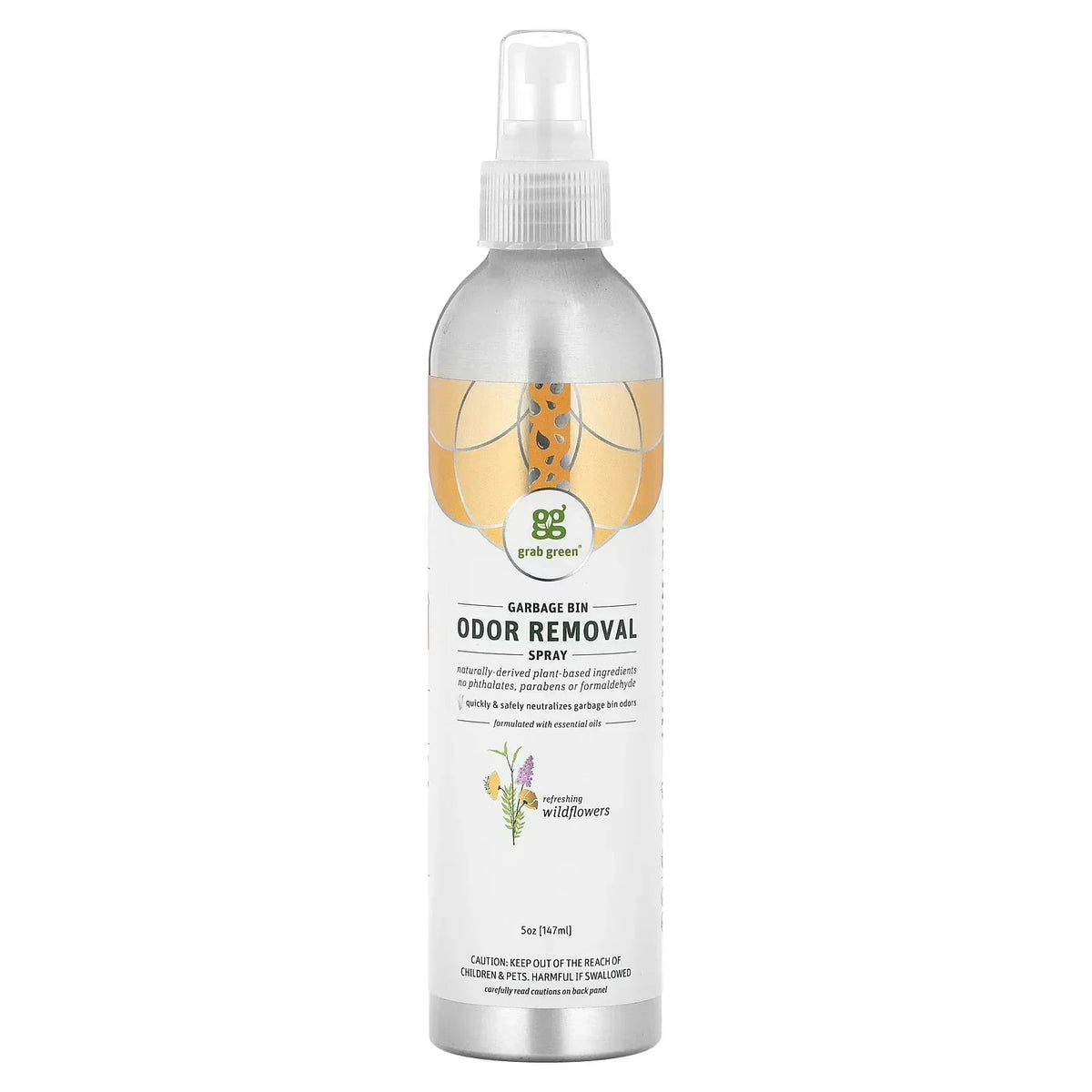 Grab Green Garbage Bin Odor Removal Spray, Refreshing Wildflowers, 5 oz (147 ml)