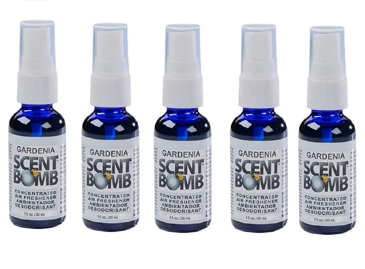 Scent Bomb Air Freshener Spray, 100 % Oil Based Concentrated Air Freshener, Air Freshener Spray for Car, Room, Bathroom and Odor Eliminator, Gardenia, 5 Pack