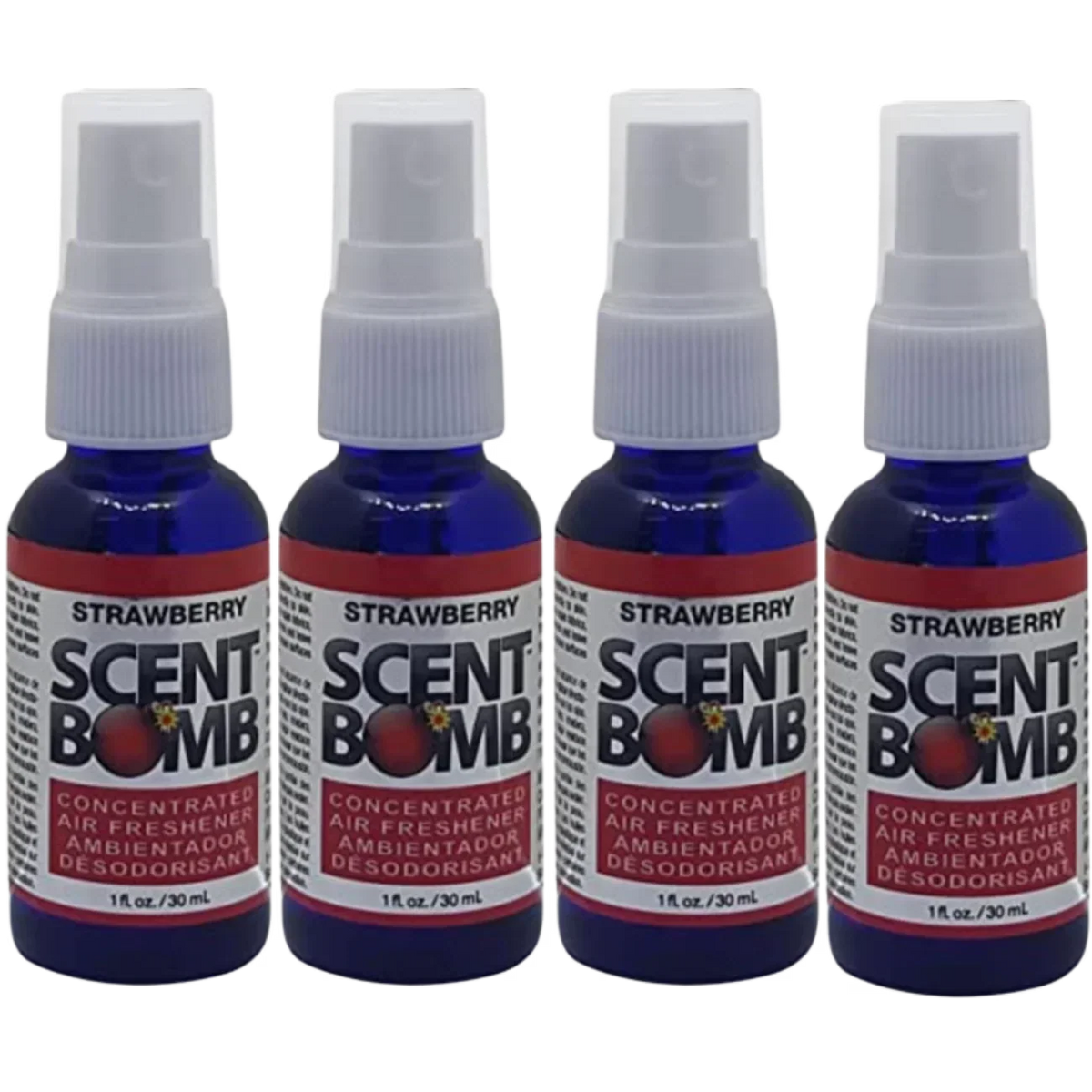 Scent Bomb Air Freshener Spray, 100 % Oil Based Concentrated Air Freshener, Air Freshener Spray for Car, Room, Bathroom and Odor Eliminator, Strawberry, 4 Pack