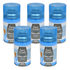 Sure Scents Fresh Linen Automatic Spray Refills, 4.5 oz. Air Freshener, Odor Eliminator and Neutralization for Home Kitchen Bathroom Office Living Room Long Lasting Scents Pack of 5